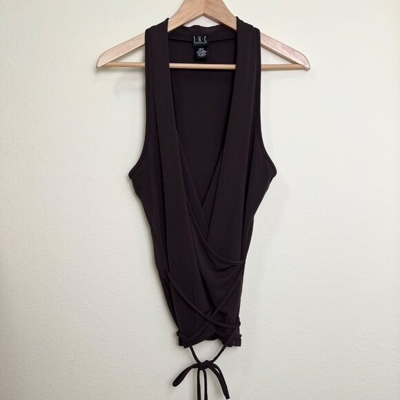 INC International Concepts Brown Faux Wrap Halter Tank Top with Ties Size Large - Picture 6 of 7